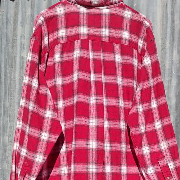 Cabelas Men's 2XL-Tall Red Plaid Flannel Shirt Button Up Long Sleeves - Picture 4 of 10